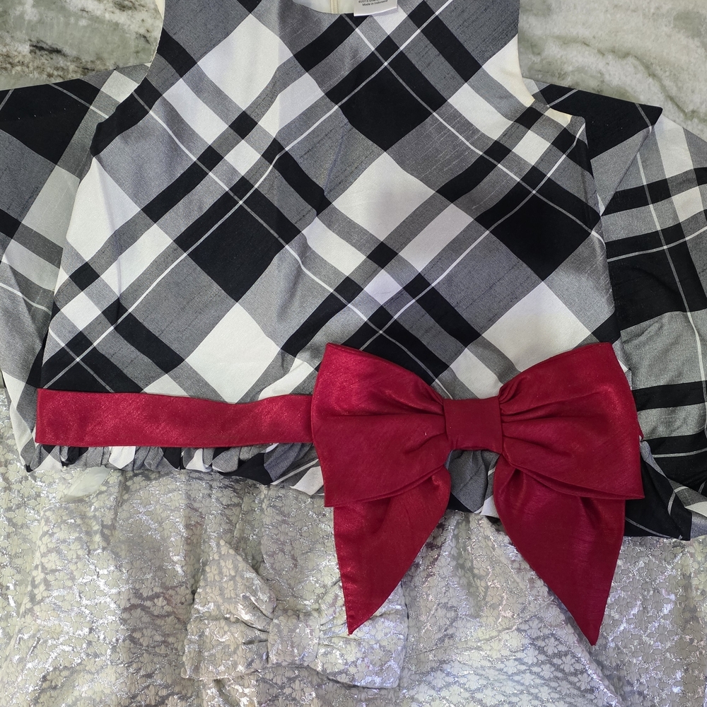 Gymboree Black and White Plaid Dress with Red Bow